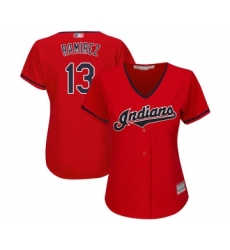 Women's Cleveland Indians #13 Hanley Ramirez Replica Scarlet Alternate 2 Cool Base Baseball Jersey