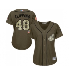 Women's Cleveland Indians #48 Tyler Clippard Authentic Green Salute to Service Baseball Jersey