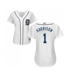 Women's Detroit Tigers #1 Josh Harrison Replica White Home Cool Base Baseball Jersey