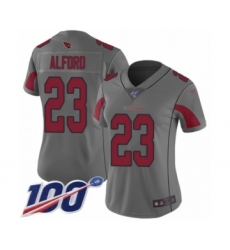 Women's Arizona Cardinals #23 Robert Alford Limited Silver Inverted Legend 100th Season Football Jersey