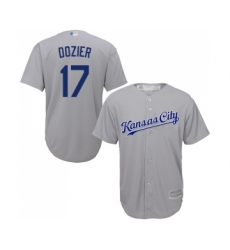 Youth Kansas City Royals #17 Hunter Dozier Replica Grey Road Cool Base Baseball Jersey