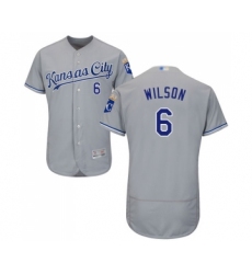 Men's Kansas City Royals #6 Willie Wilson Grey Road Flex Base Authentic Collection Baseball Jersey