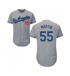 Men's Los Angeles Dodgers #55 Russell Martin Grey Road Flex Base Authentic Collection Baseball Jersey