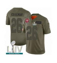 Men's San Francisco 49ers #26 Tevin Coleman Limited Olive 2019 Salute to Service Super Bowl LIV Bound Football Jersey