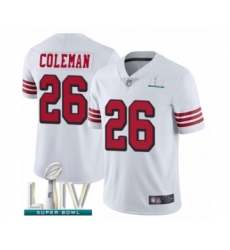 Men's San Francisco 49ers #26 Tevin Coleman Limited White Rush Vapor Untouchable Super Bowl LIV Bound Football Jersey