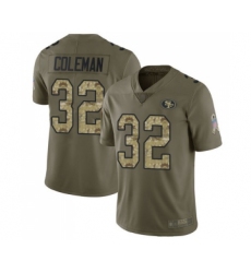 Men's San Francisco 49ers #32 Tevin Coleman Limited Olive Camo 2017 Salute to Service Football Jersey