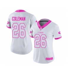 Women's San Francisco 49ers #26 Tevin Coleman Limited White Pink Rush Fashion Football Jersey