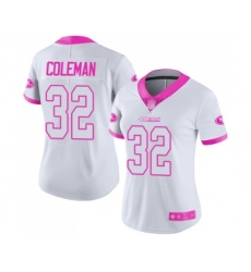 Women's San Francisco 49ers #32 Tevin Coleman Limited White Pink Rush Fashion Football Jersey
