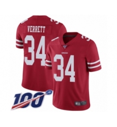 Men's San Francisco 49ers #34 Jason Verrett Red Team Color Vapor Untouchable Limited Player 100th Season Football Jersey