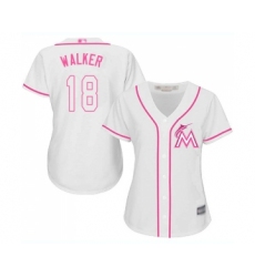 Women's Miami Marlins #18 Neil Walker Replica White Fashion Cool Base Baseball Jersey