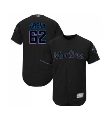 Men's Miami Marlins #62 Jose Urena Black Alternate Flex Base Authentic Collection Baseball Jersey