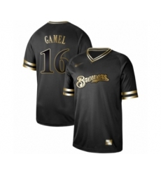 Men's Milwaukee Brewers #16 Ben Gamel Authentic Black Gold Fashion Baseball Jersey