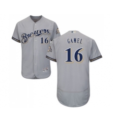 Men's Milwaukee Brewers #16 Ben Gamel Grey Road Flex Base Authentic Collection Baseball Jersey