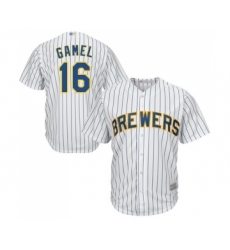 Men's Milwaukee Brewers #16 Ben Gamel Replica White Home Cool Base Baseball Jersey