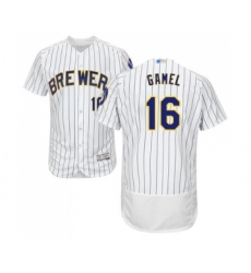 Men's Milwaukee Brewers #16 Ben Gamel White Home Flex Base Authentic Collection Baseball Jersey