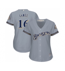 Women's Milwaukee Brewers #16 Ben Gamel Replica Grey Road Cool Base Baseball Jersey