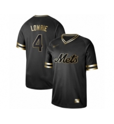 Men's New York Mets #4 Jed Lowrie Authentic Black Gold Fashion Baseball Jersey