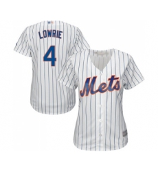 Women's New York Mets #4 Jed Lowrie Authentic White Home Cool Base Baseball Jersey