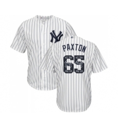 Men's New York Yankees #65 James Paxton Authentic White Team Logo Fashion Baseball Jersey