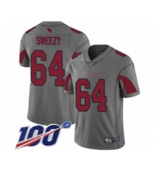 Men's Arizona Cardinals #64 J.R. Sweezy Limited Silver Inverted Legend 100th Season Football Jersey