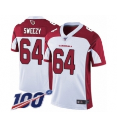 Men's Arizona Cardinals #64 J.R. Sweezy White Vapor Untouchable Limited Player 100th Season Football Jersey