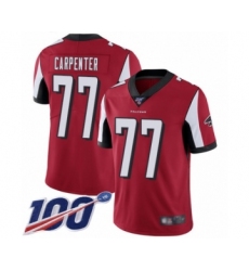 Men's Atlanta Falcons #77 James Carpenter Red Team Color Vapor Untouchable Limited Player 100th Season Football Jersey
