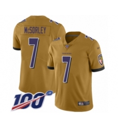 Men's Baltimore Ravens #7 Trace McSorley Limited Gold Inverted Legend 100th Season Football Jersey