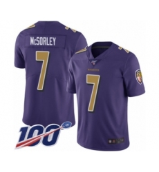 Men's Baltimore Ravens #7 Trace McSorley Limited Purple Rush Vapor Untouchable 100th Season Football Jersey