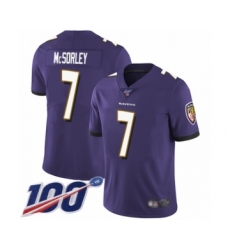 Men's Baltimore Ravens #7 Trace McSorley Purple Team Color Vapor Untouchable Limited Player 100th Season Football Jersey