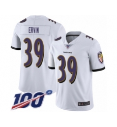 Men's Baltimore Ravens #39 Tyler Ervin White Vapor Untouchable Limited Player 100th Season Football Jersey
