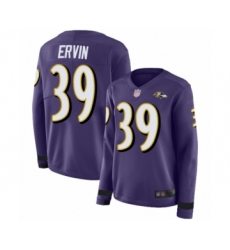 Women's Baltimore Ravens #39 Tyler Ervin Limited Purple Therma Long Sleeve Football Jersey