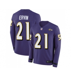 Youth Baltimore Ravens #21 Tyler Ervin Limited Purple Therma Long Sleeve Football Jersey