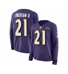 Women's Baltimore Ravens #21 Mark Ingram II Limited Purple Therma Long Sleeve Football Jersey