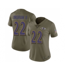 Women's Baltimore Ravens #22 Mark Ingram II Limited Olive 2017 Salute to Service Football Jersey