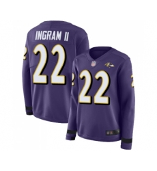 Women's Baltimore Ravens #22 Mark Ingram II Limited Purple Therma Long Sleeve Football Jersey