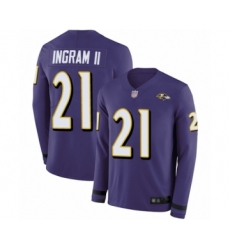 Youth Baltimore Ravens #21 Mark Ingram II Limited Purple Therma Long Sleeve Football Jersey