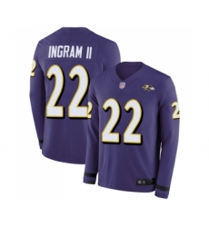 Youth Baltimore Ravens #22 Mark Ingram II Limited Purple Therma Long Sleeve Football Jersey
