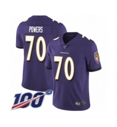 Men's Baltimore Ravens #70 Ben Powers Purple Team Color Vapor Untouchable Limited Player 100th Season Football Jersey
