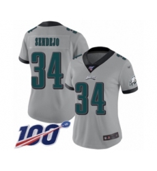 Women's Philadelphia Eagles #34 Andrew Sendejo Limited Silver Inverted Legend 100th Season Football Jersey