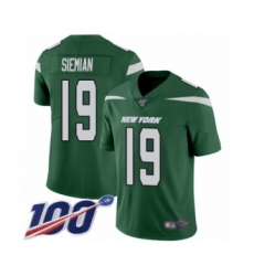 Men's New York Jets #19 Trevor Siemian Green Team Color Vapor Untouchable Limited Player 100th Season Football Jersey