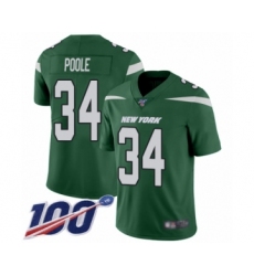 Men's New York Jets #34 Brian Poole Green Team Color Vapor Untouchable Limited Player 100th Season Football Jersey