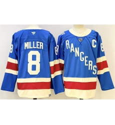 Men's New York Rangers #8 JT Miller Blue 2025 With C Stitched Hockey Jersey