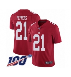 Men's New York Giants #21 Jabrill Peppers Red Limited Red Inverted Legend 100th Season Football Jersey
