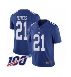 Men's New York Giants #21 Jabrill Peppers Royal Blue Team Color Vapor Untouchable Limited Player 100th Season Football Jersey