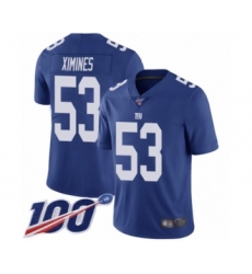 Men's New York Giants #53 Oshane Ximines Royal Blue Team Color Vapor Untouchable Limited Player 100th Season Football Jersey