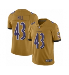 Men's Baltimore Ravens #43 Justice Hill Limited Gold Inverted Legend Football Jersey