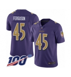 Men's Baltimore Ravens #45 Jaylon Ferguson Limited Purple Rush Vapor Untouchable 100th Season Football Jersey