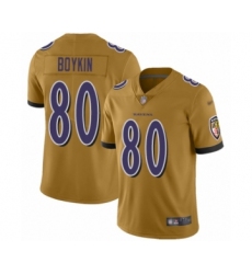 Men's Baltimore Ravens #80 Miles Boykin Limited Gold Inverted Legend Football Jersey