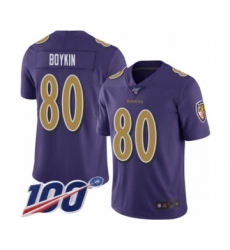 Men's Baltimore Ravens #80 Miles Boykin Limited Purple Rush Vapor Untouchable 100th Season Football Jersey