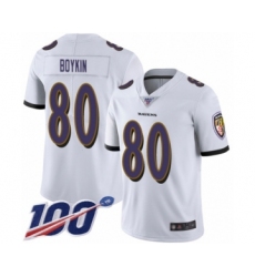 Men's Baltimore Ravens #80 Miles Boykin White Vapor Untouchable Limited Player 100th Season Football Jersey